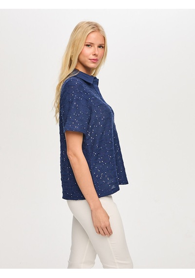 Faik Sönmez Polo Yaka Payetli Örme Bluz S26blz015 Us26blz01520 Lacivert