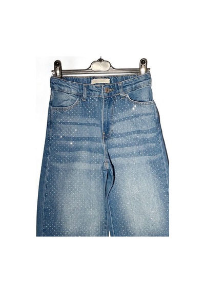Escabel Kız Çocuk Taşlı Geniş Paçalı Jean Pantolon-15699 Mavi