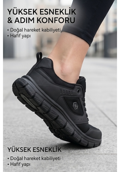 Purewalk Unisex Siyah Kalın Tabanlı Spor Ayakkabı - Hafif Esnek Günlük Yürüyüş Sneaker Rahat Koş...