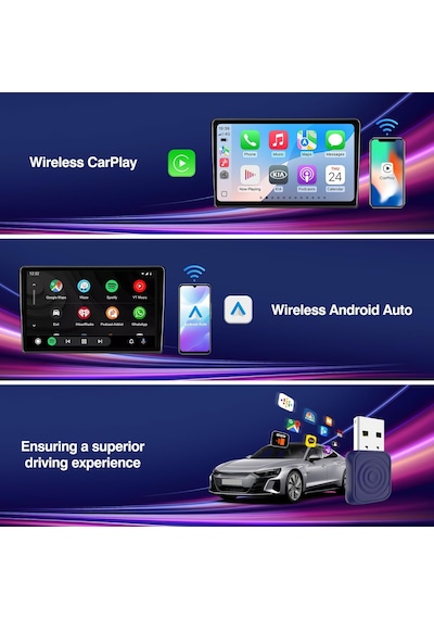 Mini Ultra İphone Ve Android İçin Kablosuz Adaptör Kablolu Carplay Ve Android Auto'ya Kablosuz Dönüştürür, Tak Ve Kullan, Arabalarla Uyumlu