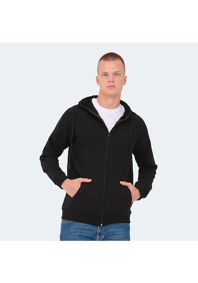Slazenger KAZUE I Erkek Fermuarlı Kapüşonlu Cepli Siyah Sweatshirt