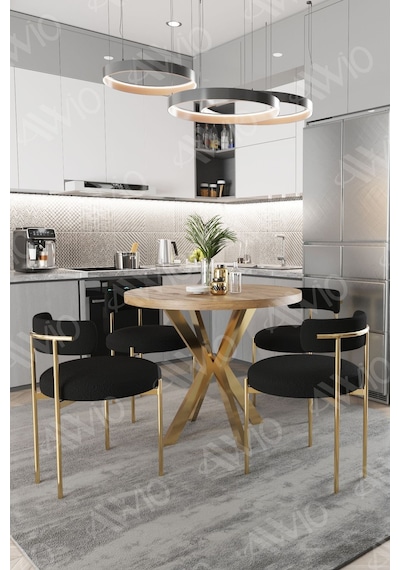 Avvio Viola Mat Gold Ayak 4'lü Teddy Sandalye 90x90 Masa Sandalye Takımı Sandalye Bukle Kumaş Akça