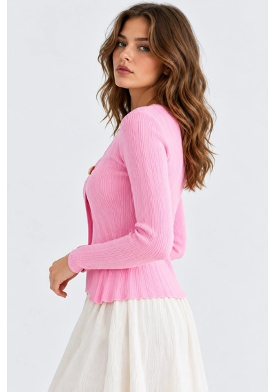 Mevese Kadın 2'li Takım Fitilli Triko Bluz Ve Atlet Kaşmir Dokulu Akrilik Set - Pembe Mevese Kadın 2'li Takım Fitilli Triko Bluz Ve Atlet Kaşmir Dokulu Akrilik Set - Pembe
