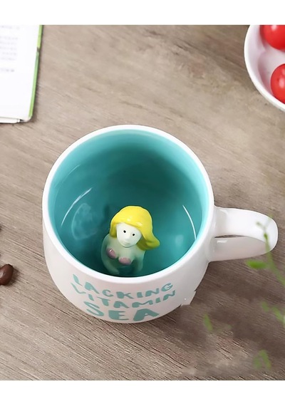 Mukko Home 3d Porselen Kupa Deniz Kızı Figürlü, 350 Ml, Eğlenceli Ve Şık Tasarım,mavi Beyaz - Çok Renkli