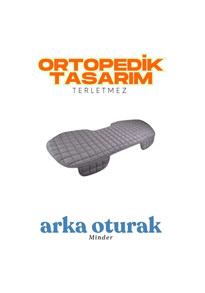 Antrasit Kadife Yüzeyli Araba Oturak Minderi Kaymaz, Arka Koltuklara Uyumlu