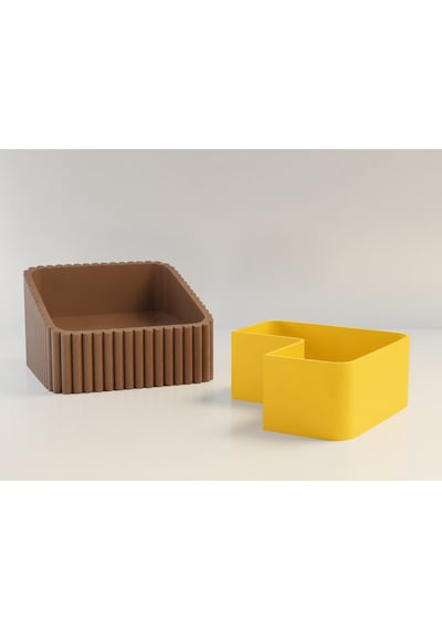 3d Baskı Fıstık Kasesi - Çift Hazneli Kabuk Ayırıcı Sunum Kasesi - Kahverengi Sarı
