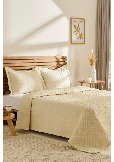 Kaşmir Home Essence Çift Kişilik Yatak Örtüsü Takımı Ekru Ekru