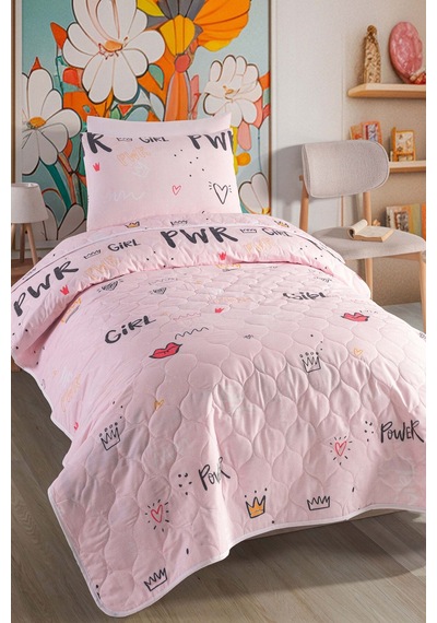Eponj Home Yatak Örtüsü Seti Tek Kişilik Pamuklu 2 Parça Power Desen Pembe / Yumuşak Dokulu Pembe