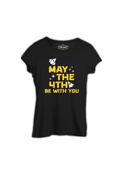 May The Fourth With Ships And Stars Siyah Kadın Tshirt 001