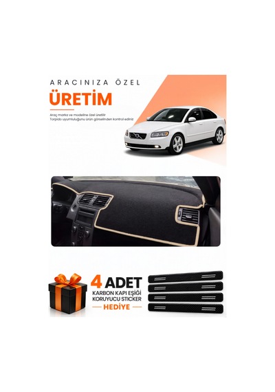 Volvo S40 2008-2012 Uyumlu Torpido Koruma Örtüsü Oto Kılıfı - Siyah Bej