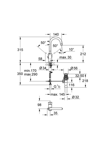 Grohe Bauclassic L-Boyut Lavabo Bataryası Krom 23095000