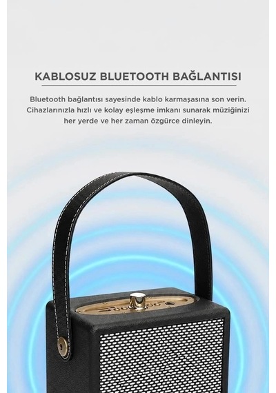Özel Seri Torima Bluetooth Hoparlör Wooden Case X2 Siyah Piknik Ofis Nostaljik