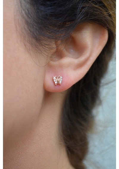 Zirkon Taşlı Kelebek Küpe Rose Gold