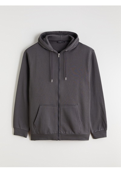 Lcwaıkıkı Classic Gri Büyük Beden Kapüşonlu Erkek Kalın Fermuarlı Sweatshirt