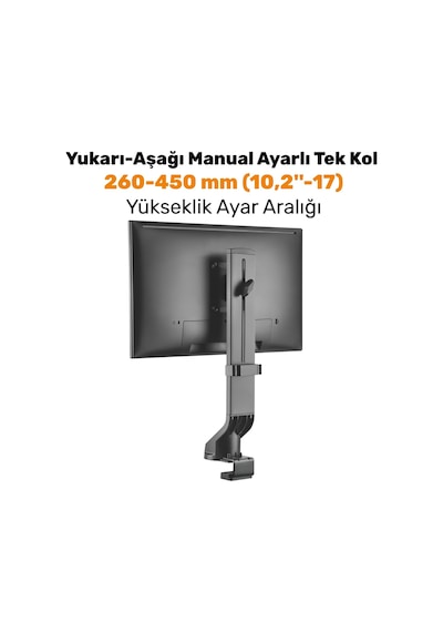Npo Std2101b 17"-32" Vesa Uyumlu 180 Yükseklik Ayarlı Kablo Yönetimli Tekli Monitör Standı