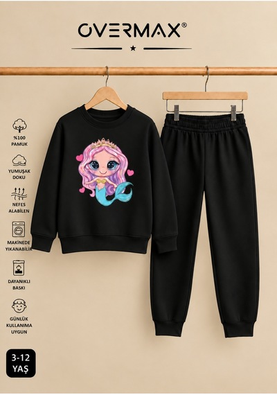 Overmax Deniz Kızı Baskılı Kapüşonsuz Sweatshirt Eşofman Takımı 3-12 Yaş Siyah Üst-siyah Alt - 921001102 Siyah Üst-siyah Alt