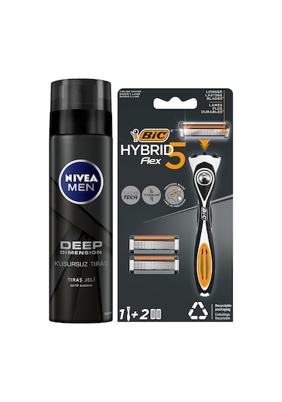 Tr Erkek Tıraş Jeli Deep Dimension 200ml, Kusursuz Tıraş, Aktif Karbon, Kaygan Tıraş Deneyimi + Bıc Hybrid 5 Flex