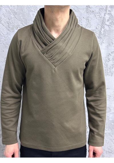 Black Steel Şal Yaka Casual Erkek Sweatshırt Haki