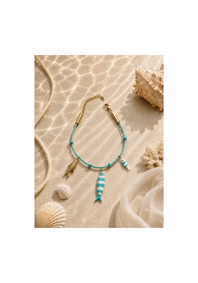 Riviera Collection Marina Balıklı Charm İpli Kadın Çelik Halhal Mavi - 892311604 Mavi