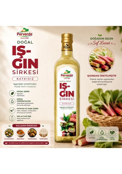 Perverde Doğal Işgın Sirkesi 500 Ml Doğal Fermantasyon, Katkısız, Cam Şişe