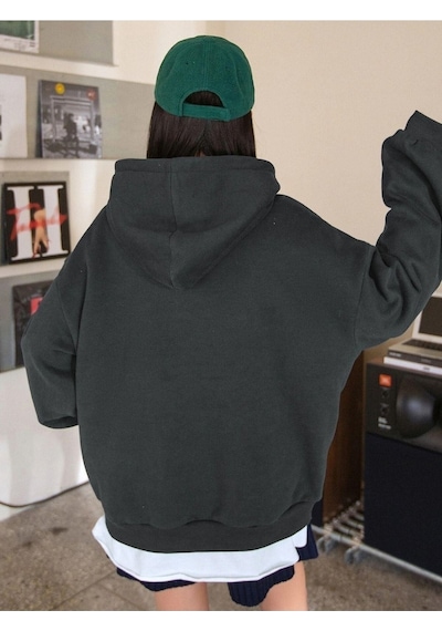 Nice Sweatshirt - Füme Baskılı Oversize Kapüşonlu Füme
