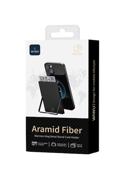 Wiwu Mw-007 Warriors Pop-up Buton Tasarımlı Magnetik Aramid Fiber Metal Standlı Kartlık Siyah