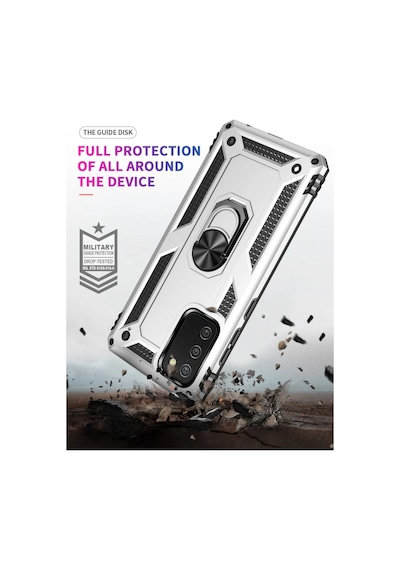 Samsung Uyumlu Galaxy A02s Kılıf Sofya Yüzüklü Silikon Kapak Gümüş/