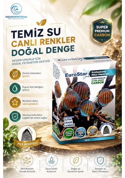Eurostar Akvaryum Filtre Malzemesi - Aktif Karbon - Super Premium Carbon - 300 Ml - File Hediyeli