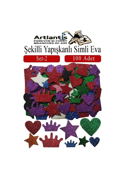 Şekilli Simli Eva Yapışkanlı Set 2 100 Lü 1 Paket Kendinden Yapışkanlı Simli Eva Sticker Okul Öncesi Kreş Ana