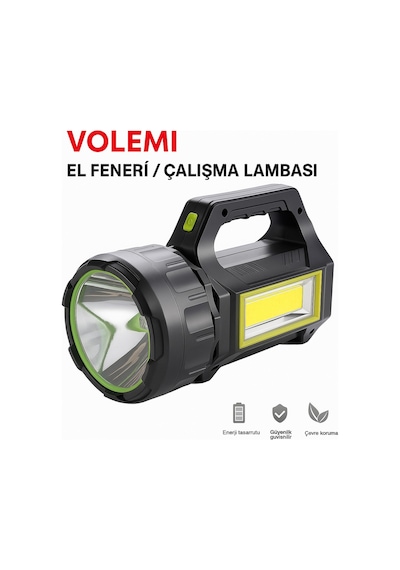 Volemi V-069 Uzun Menzilli Şarjlı Kamp Lambası El Feneri Deprem, Acil Durum, Bahçe Ve Kamp Kullanımı Siyah