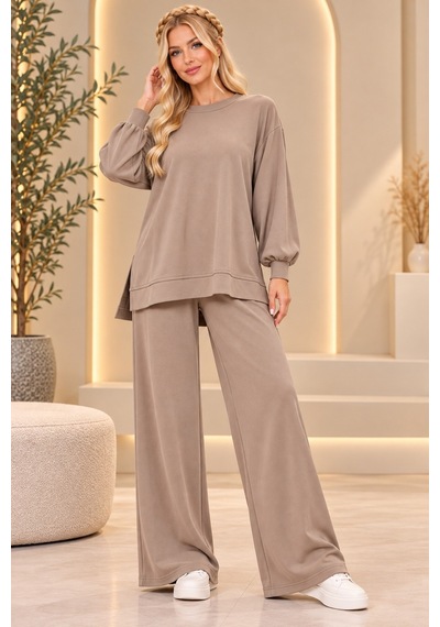 Bul-al Kadın Oversize Bisiklet Yaka Uzun Kollu Tunik Ve Cepli Olmayan Bol Paça Pantolon İkili Takım Vizyon Bul-al Kadın Oversize Bisiklet Yaka Uzun Kollu Tunik Ve Cepli Olmayan Bol Paça Pantolon İkili Takım Vizyon