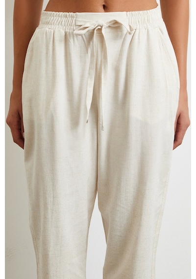 Never More Beli Lastikli Klasik Pantolon Bej Bej