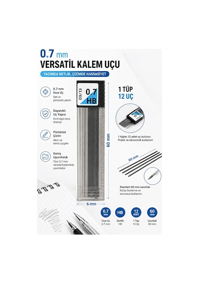 Kaliteli Kalem Ucu 12 Li 0.7 Mm Hb 1 Paket Tombow Versatil Kalem Uç Mekanik Uçlu Otomatik Kurşun Kalem Ucu 60 Mm Yumuşak