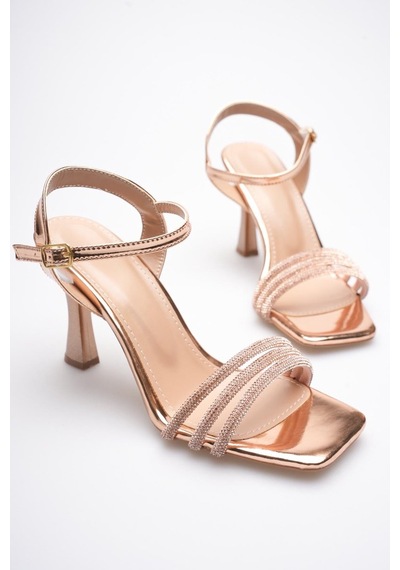 Trendella Rose Gold Taşlı İnce Topuklu Abiye Sandalet Tr20my15g Bakır
