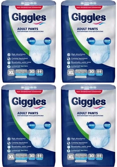 Giggles Külotlu Yetişkin Hasta Bezi Ekstra Büyük Boy XL 4 x 30'lu