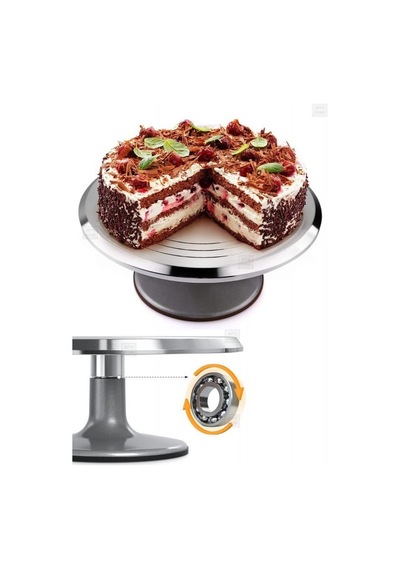 Pasta Hazırlama Standı Paslanmaz Pasta Standı Çelik Pasta Sıvama 30 Cm Gri