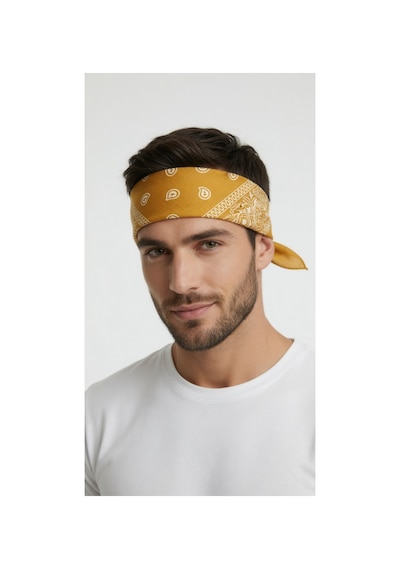 Mollycrush Unisex Sarı Şal Desenli Bandana Günlük Saç Aksesuarı, Boyunluk Ve Outdoor Fular Sarı