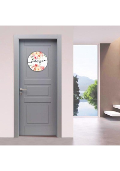 Çiçekli Banyo Kapı Süsü Yönlendirme Tabelası Pembe Beyaz Kırmızı