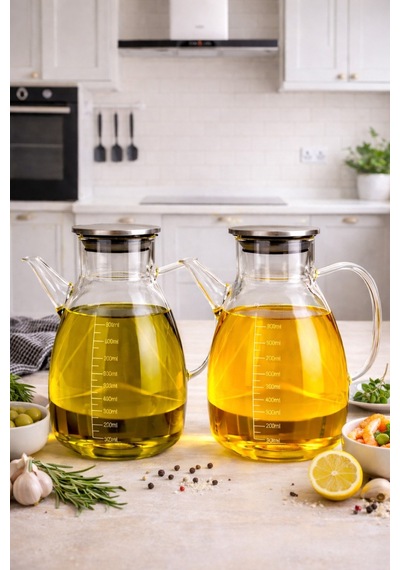 2li Slikon Ağızlık Metal Kapak Borosilikat Yağdanlık 1000 Ml Şeffaf