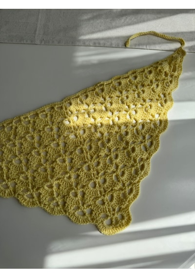 Kadın El Örgüsü Üçgen Saç Bandana / Bel Aksesuarı Açık Sarı