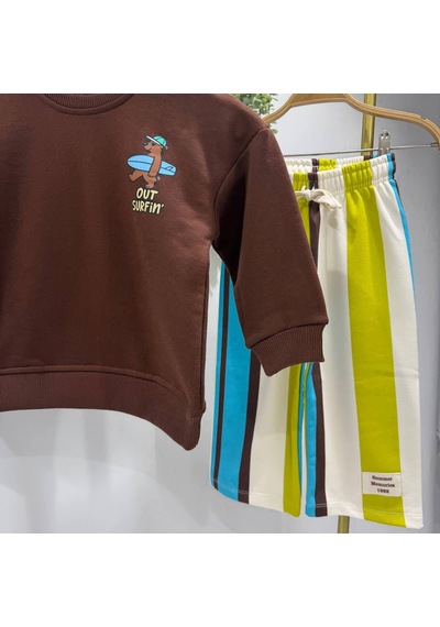 Out Surfin Baskılı Sweatshirt Çizgili Nakış Detaylı Eşofman Unisex 3ip Alt Üst Takım Kahverengi Out Surfin Baskılı Sweatshirt Çizgili Nakış Detaylı Eşofman Unisex 3ip Alt Üst Takım Kahverengi
