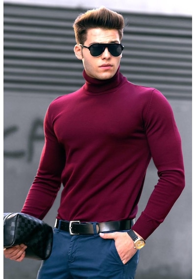 Madmext Bordo Balıkçı Yaka Kazak 4656 Bordo