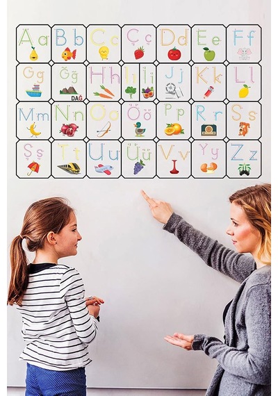 Türkçe Alfabe Tablosu Alfabe Harfleri Kağıt Tahta Ilkokul Eğitim Yazı Tahtası Kalem 105x70 Cm Genel