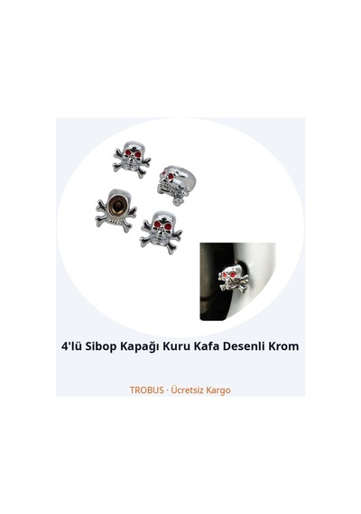 Trobus 4'lü Sibop Kapağı Kuru Kafa Desenli Krom