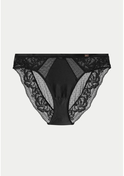Marks & Spencer Dantel Detaylı İpek High Leg Külot T81006470L Siyah