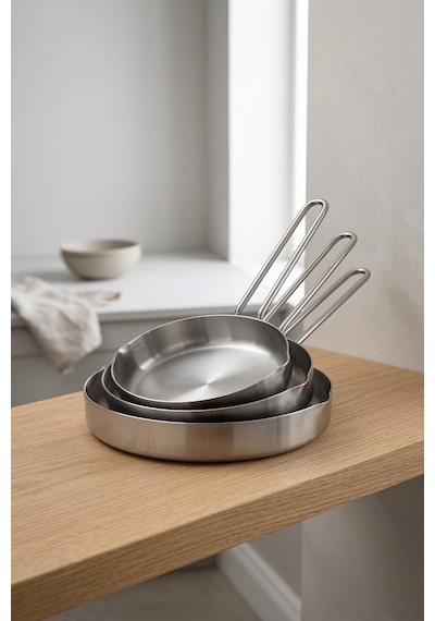 Makri Home 3 Lü Kompakt Çelik Tava Seti 12 Cm, 14 Cm, 16 Cm Krom