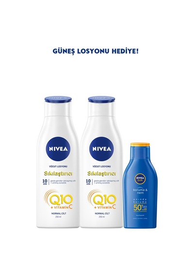 Nivea Q10 Sıkılaştırıcı Vücut Losyonu 2 x 250 ML + Güneş Losyonu Spf50 100 ML