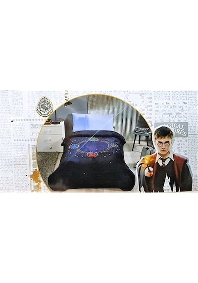 Özdilek Mavi Harry Potter Hogwards Tek Kişilik Baskılı Battaniye