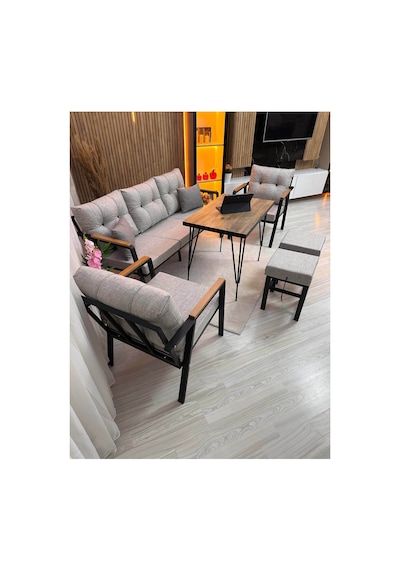 Houseart Lale Balkon, Bahçe - Cafe , Teras , Metal Kanepe Koltuk Takımı ,çay Seti 3+1+1+ 2 Puf Yemek Masası Açık Gri Houseart Lale Balkon, Bahçe - Cafe , Teras , Metal Kanepe Koltuk Takımı ,çay Seti 3+1+1+ 2 Puf Yemek Masası Açık Gri