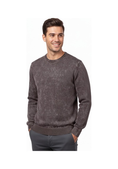 Raymons Erkek Spor Sıfır Yaka Taşlama Yıkamalı Regular Fit Kazak Bgl-st04952 Kahverengi